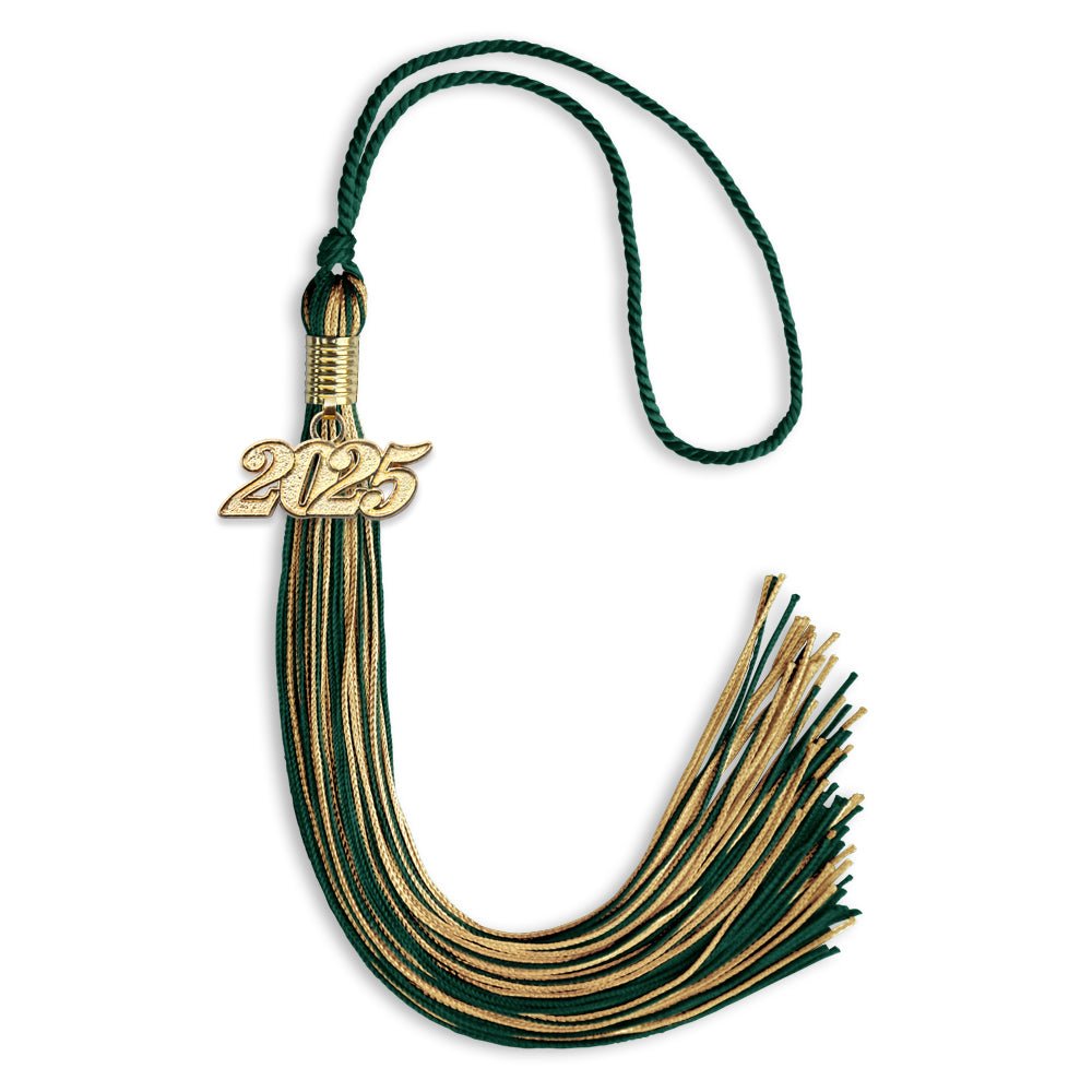 Hunter Green/Antique Gold Mixed Color Graduation Tassel with Gold Date Drop - Endea Graduation