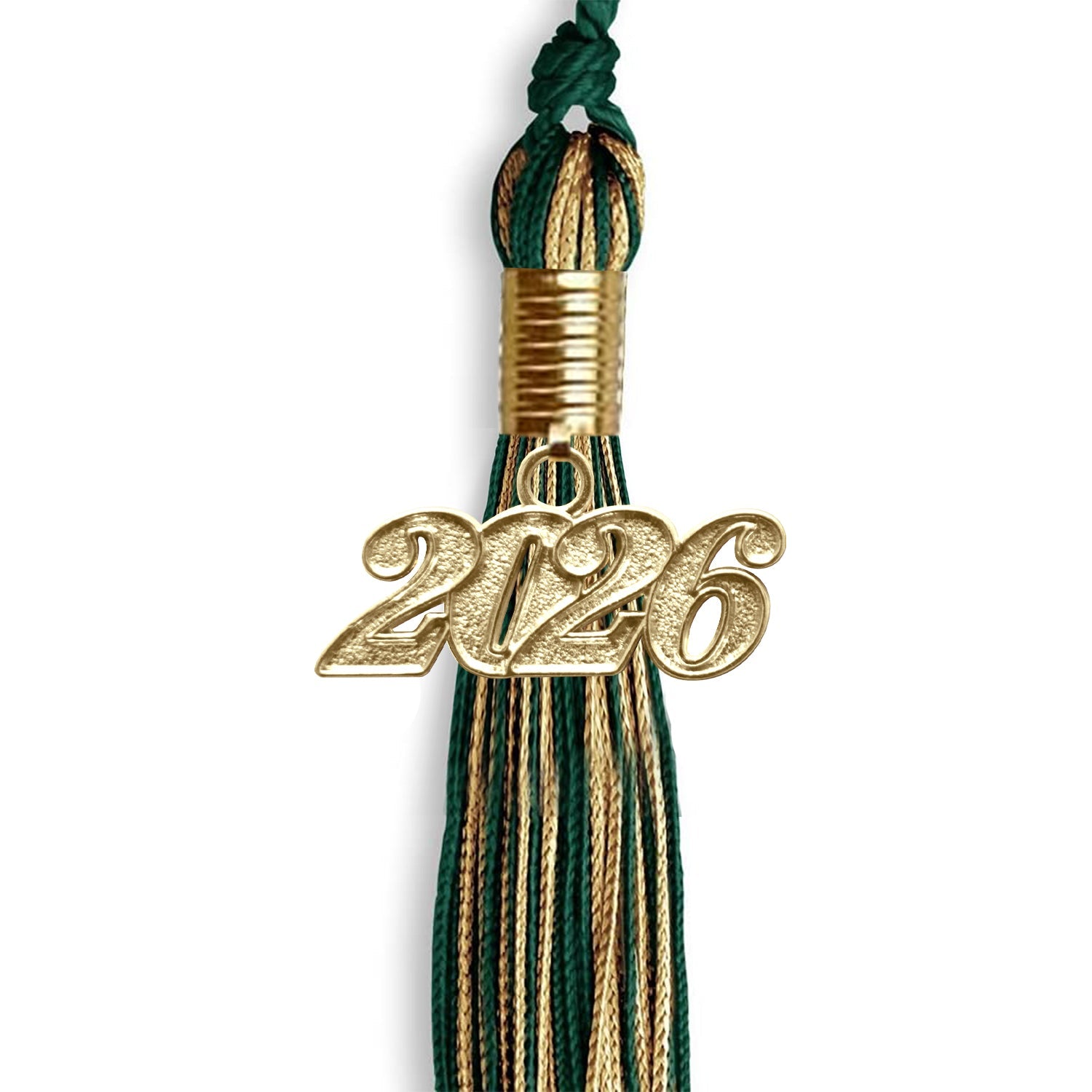 Hunter Green/Antique Gold Mixed Color Graduation Tassel with Gold Date Drop - Endea Graduation