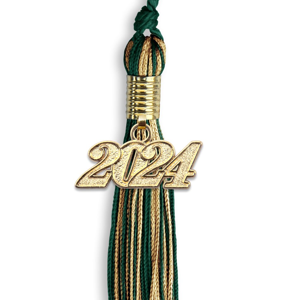 Hunter Green/Antique Gold Mixed Color Graduation Tassel with Gold Date Drop - Endea Graduation