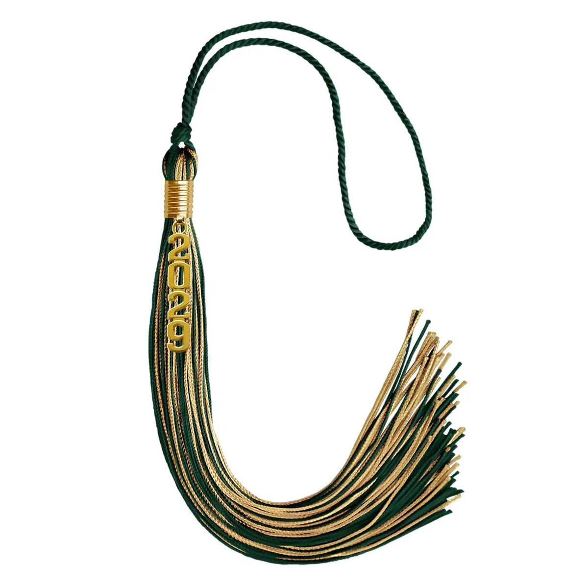 Hunter Green/Antique Gold Mixed Color Graduation Tassel with Gold Stacked Date Drop - Endea Graduation
