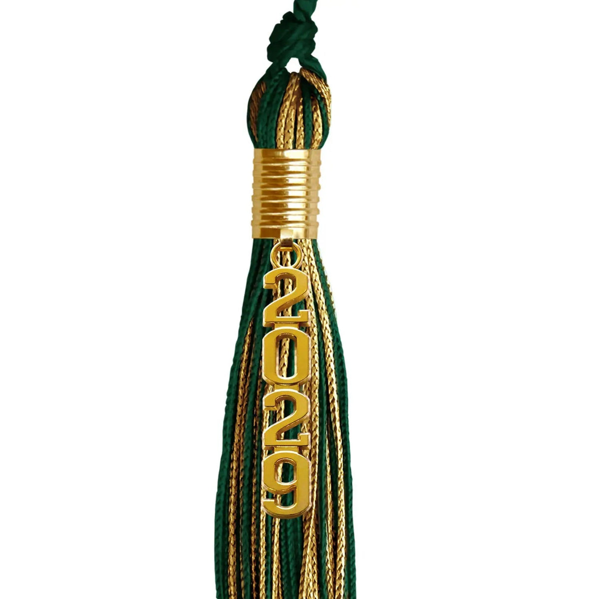Hunter Green/Antique Gold Mixed Color Graduation Tassel with Gold Stacked Date Drop - Endea Graduation
