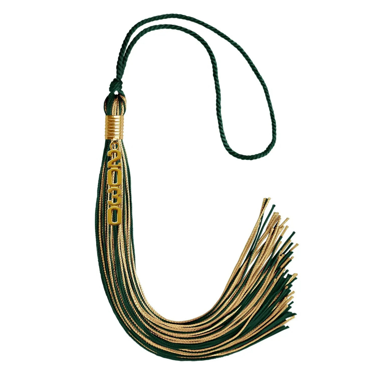 Hunter Green/Antique Gold Mixed Color Graduation Tassel with Gold Stacked Date Drop - Endea Graduation