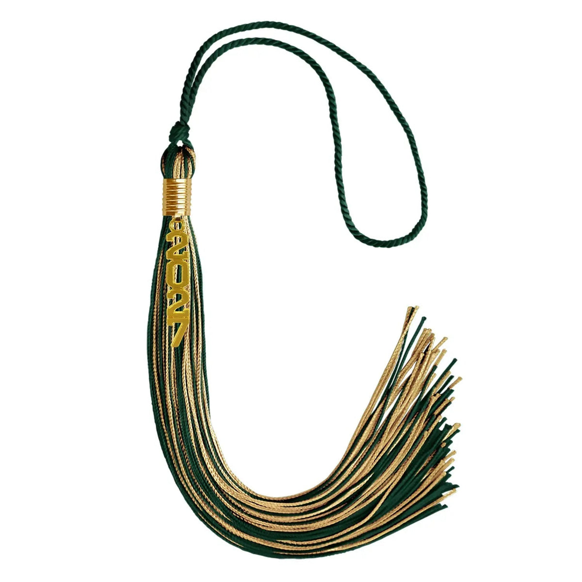 Hunter Green/Antique Gold Mixed Color Graduation Tassel with Gold Stacked Date Drop - Endea Graduation
