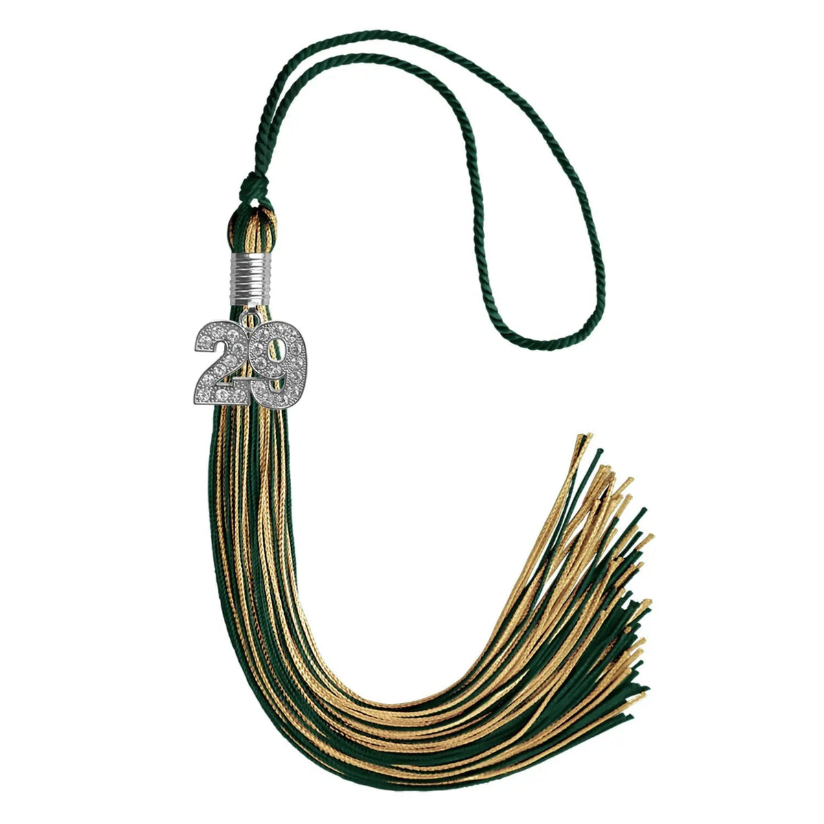 Hunter Green/Antique Gold Mixed Color Graduation Tassel with Silver Bling Charm - Endea Graduation