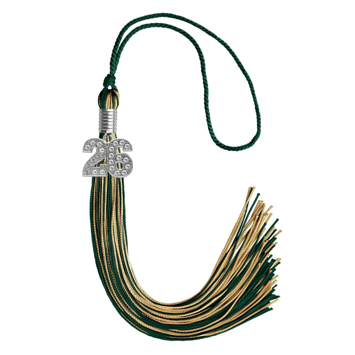 Hunter Green/Antique Gold Mixed Color Graduation Tassel with Silver Bling Charm - Endea Graduation
