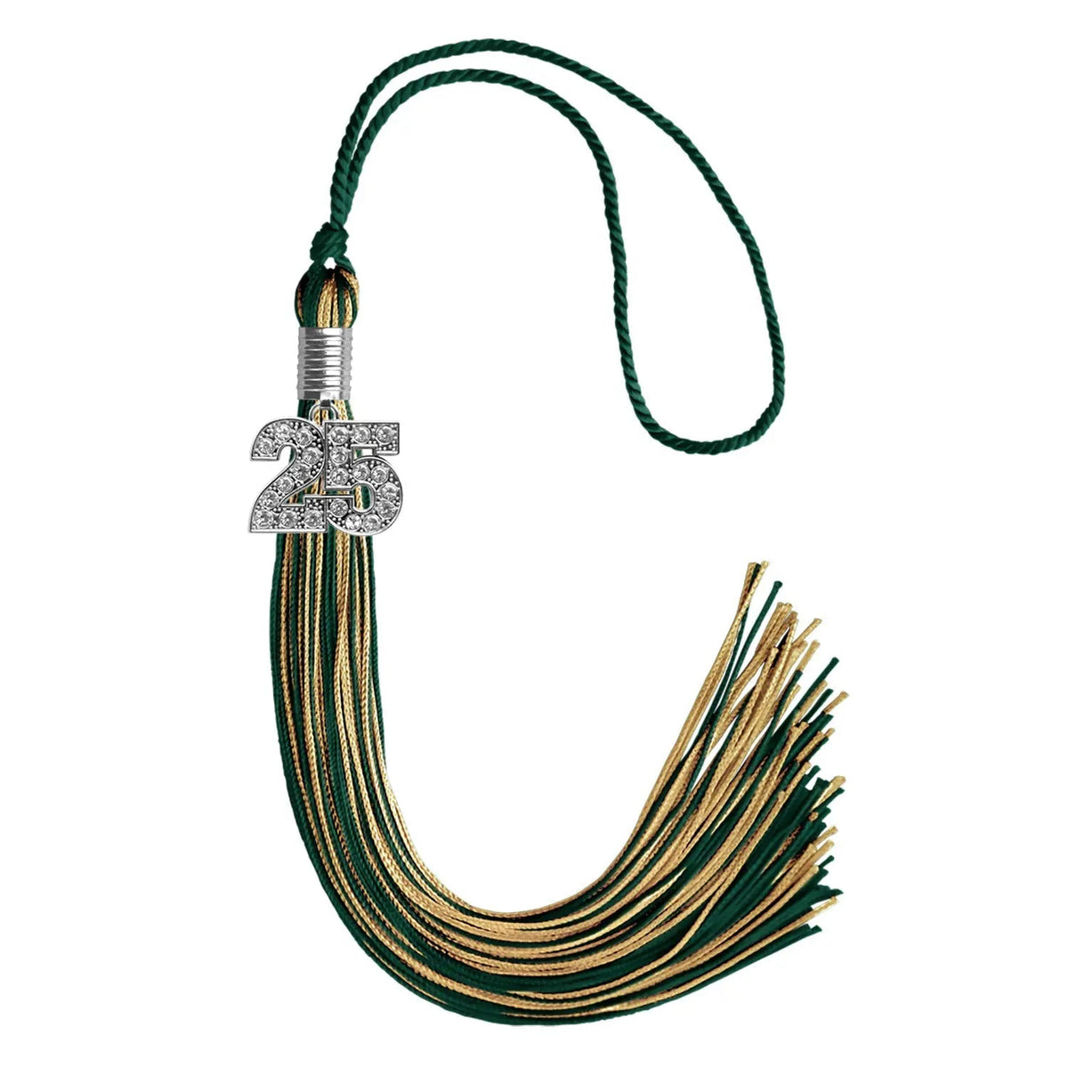 Hunter Green/Antique Gold Mixed Color Graduation Tassel with Silver Bling Charm - Endea Graduation