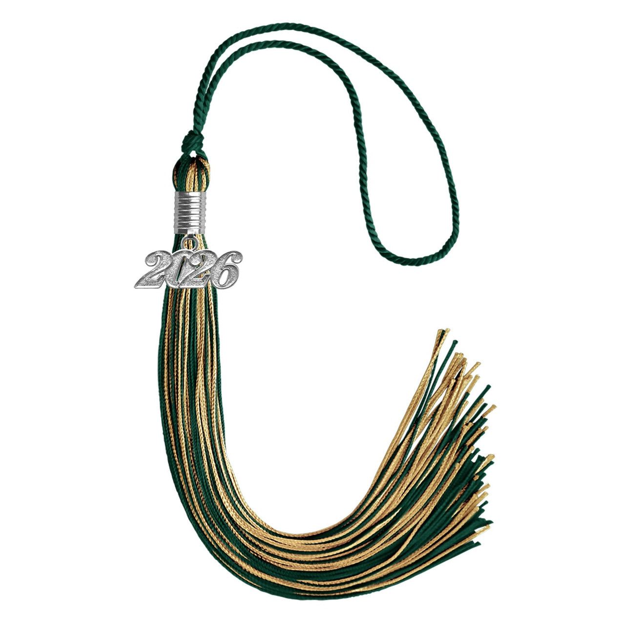 Hunter Green/Antique Gold Mixed Color Graduation Tassel with Silver Date Drop - Endea Graduation