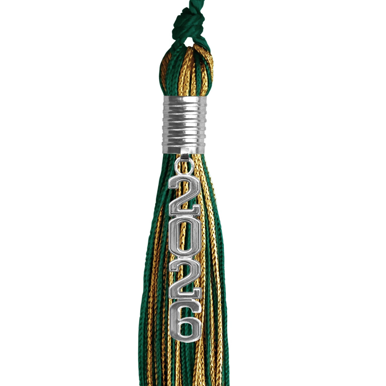 Hunter Green/Antique Gold Mixed Color Graduation Tassel with Stacked Silver Date Drop - Endea Graduation