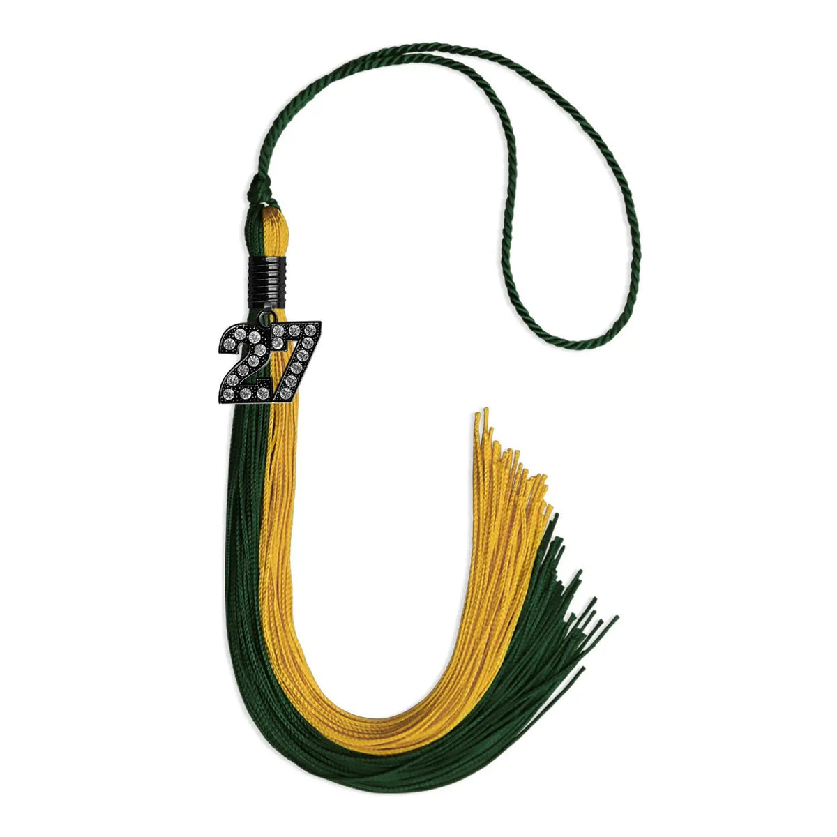 Hunter Green/Gold Graduation Tassel with Black Bling Charm - Endea Graduation