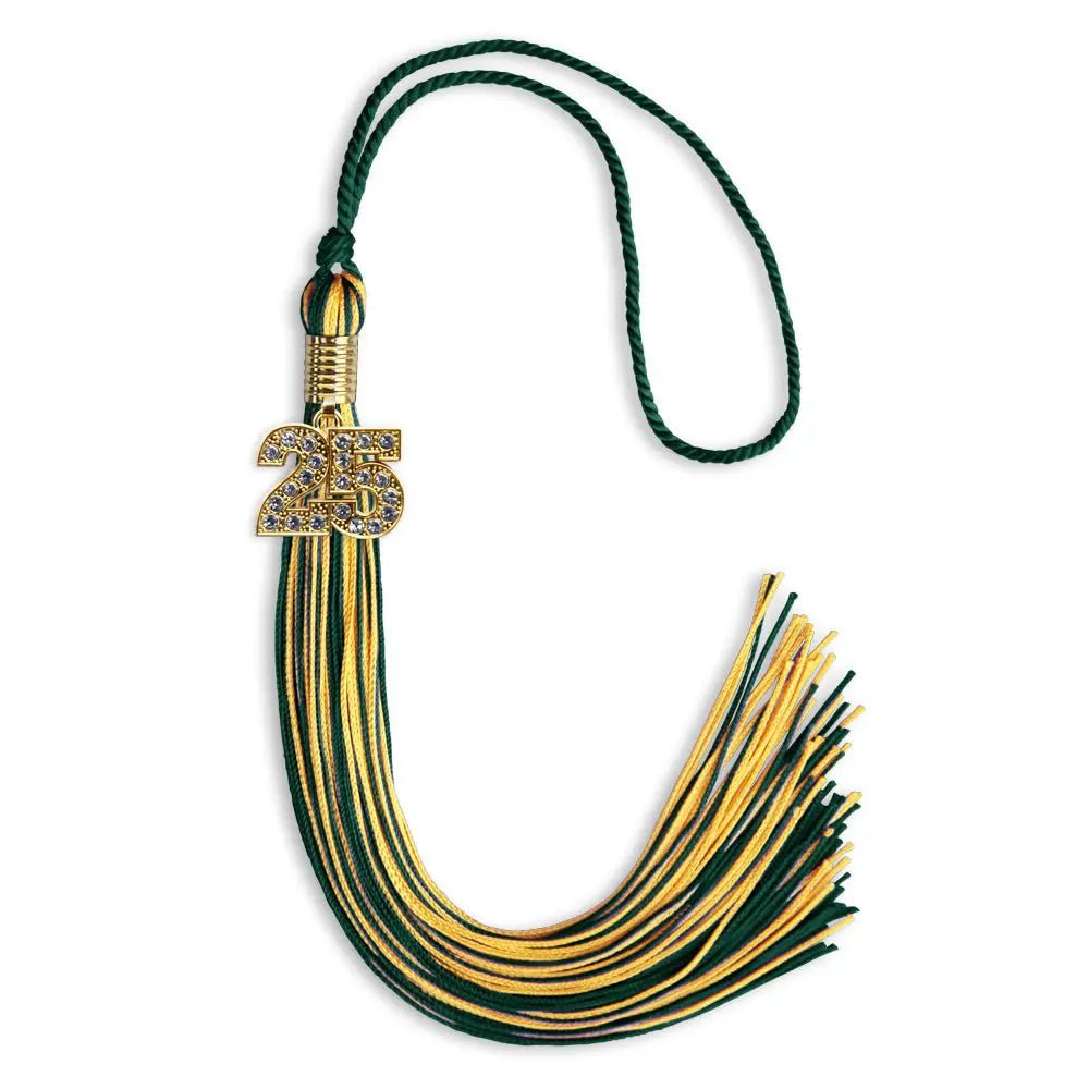 Hunter Green/Gold Mixed Color Graduation Tassel with Gold Bling Charm - Endea Graduation