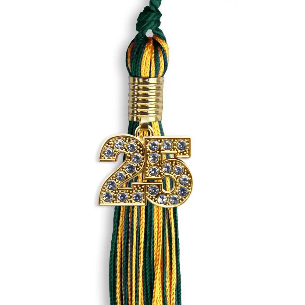 Hunter Green/Gold Mixed Color Graduation Tassel with Gold Bling Charm - Endea Graduation