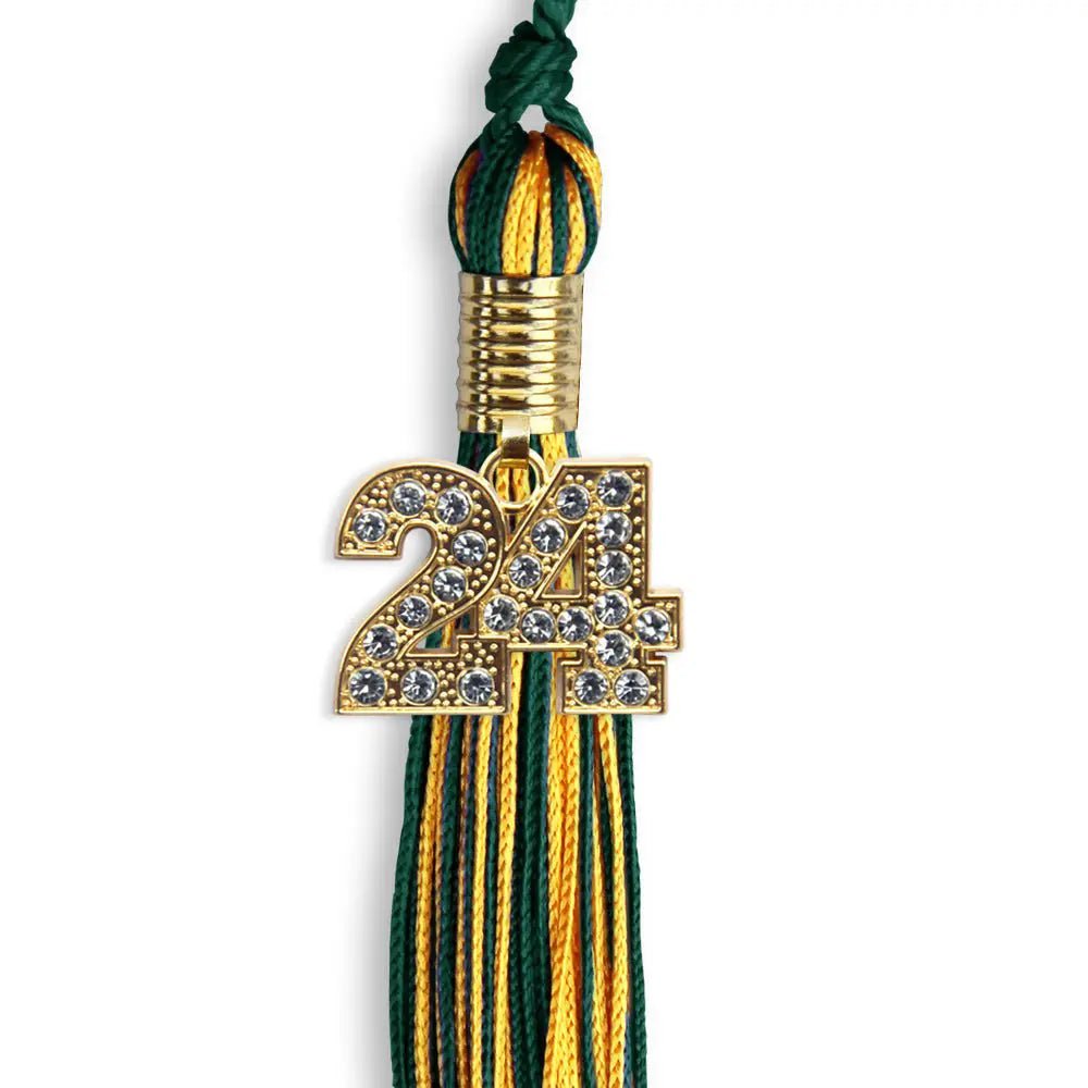 Hunter Green/Gold Mixed Color Graduation Tassel with Gold Bling Charm - Endea Graduation
