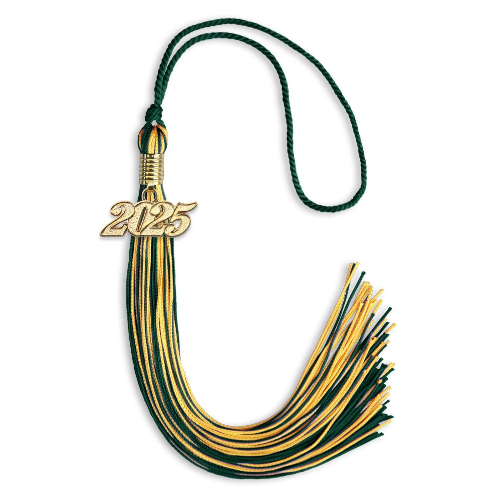 Hunter Green/Gold Mixed Color Graduation Tassel with Gold Date Drop - Endea Graduation