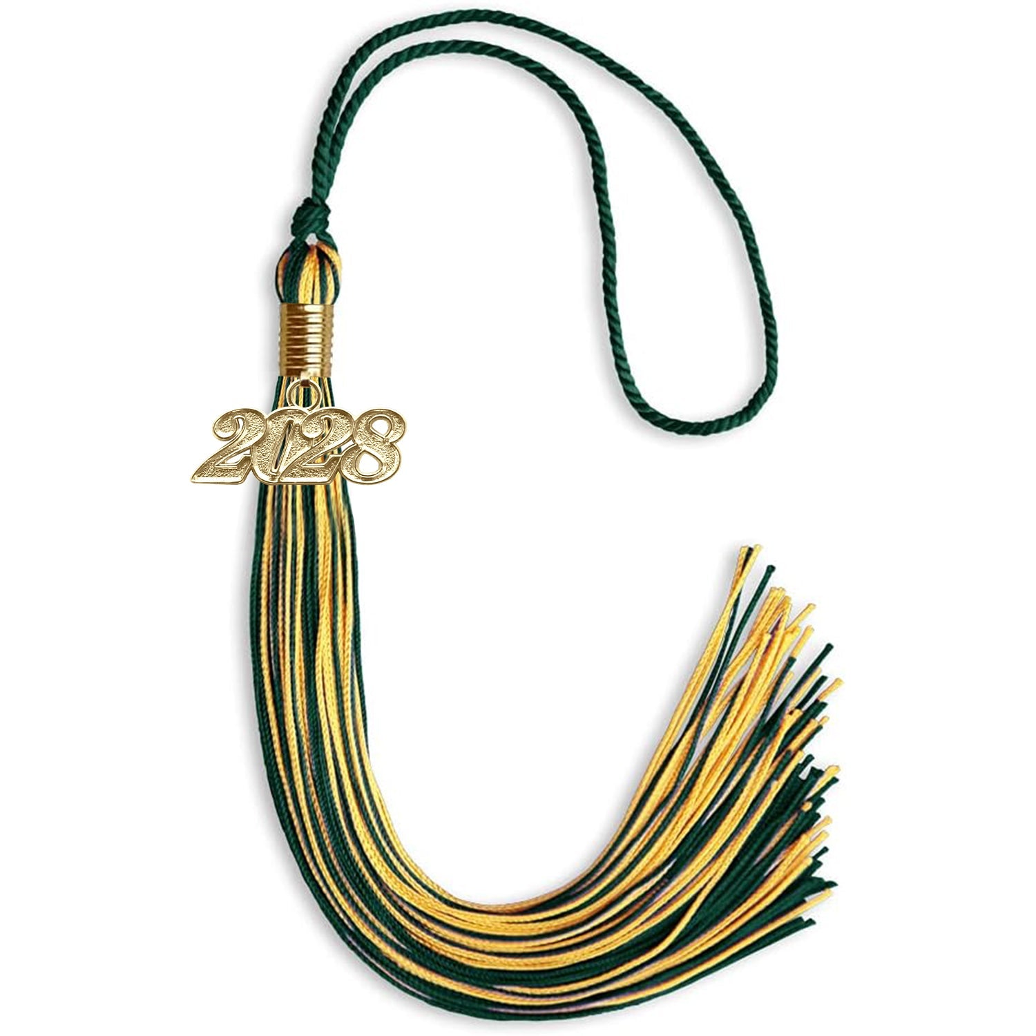 Hunter Green/Gold Mixed Color Graduation Tassel with Gold Date Drop - Endea Graduation