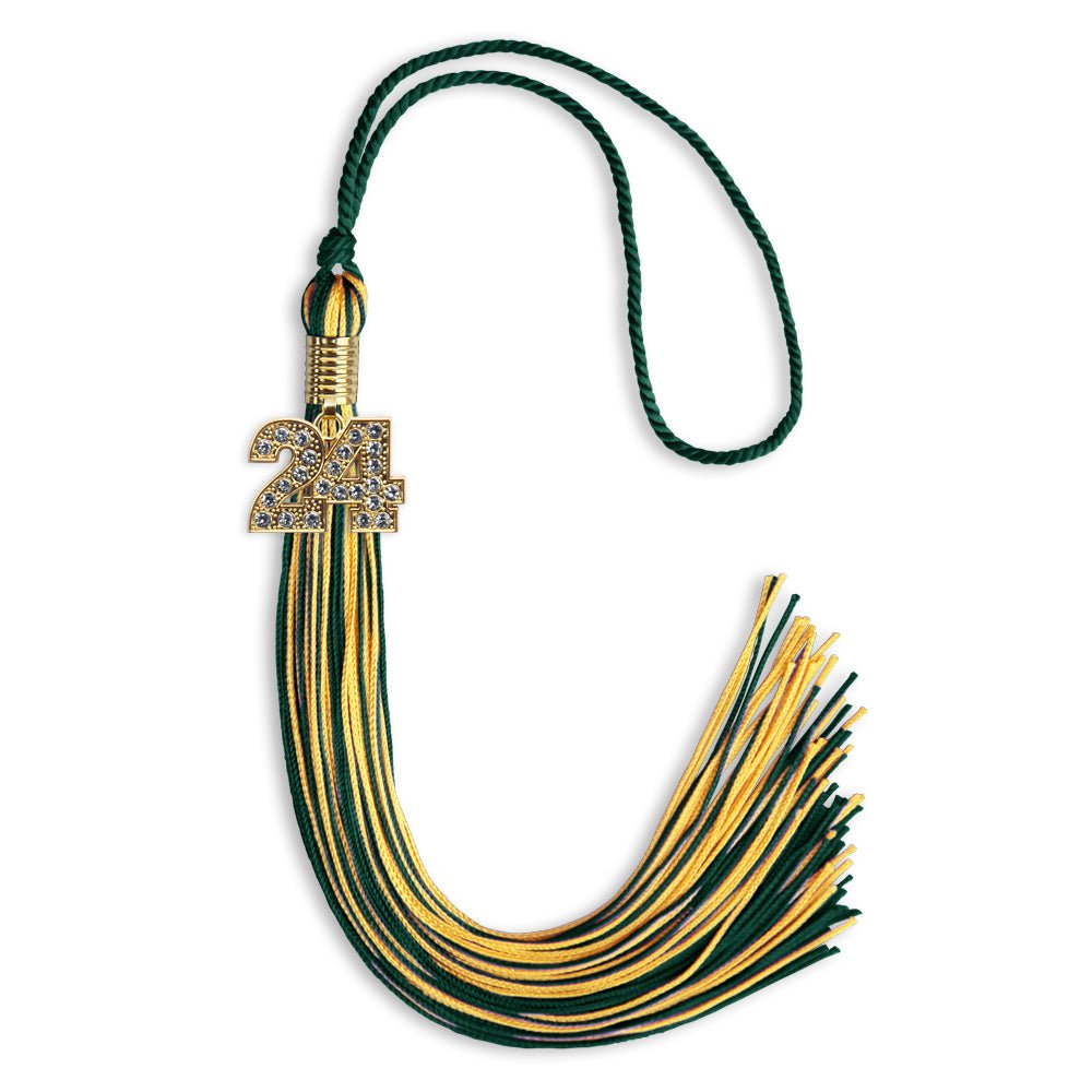 Hunter Green/Gold Mixed Color Graduation Tassel with Gold Date Drop - Endea Graduation