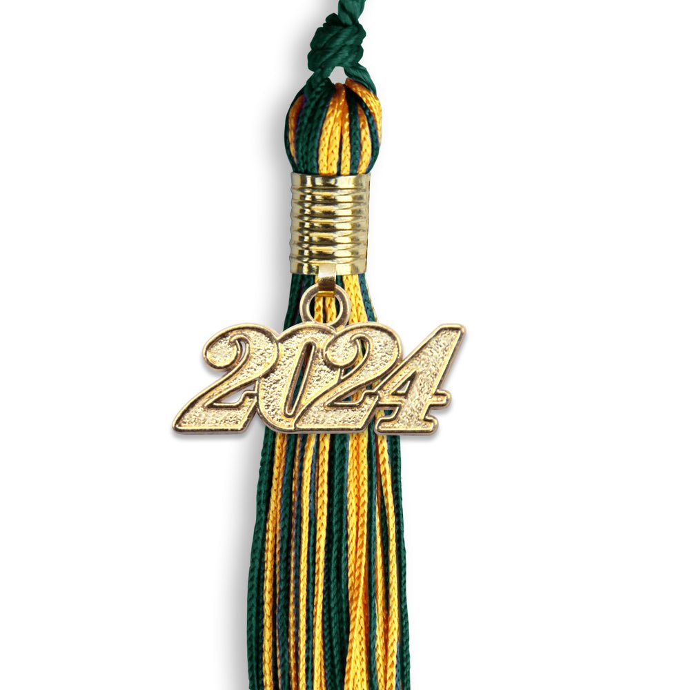 Hunter Green/Gold Mixed Color Graduation Tassel with Gold Date Drop - Endea Graduation