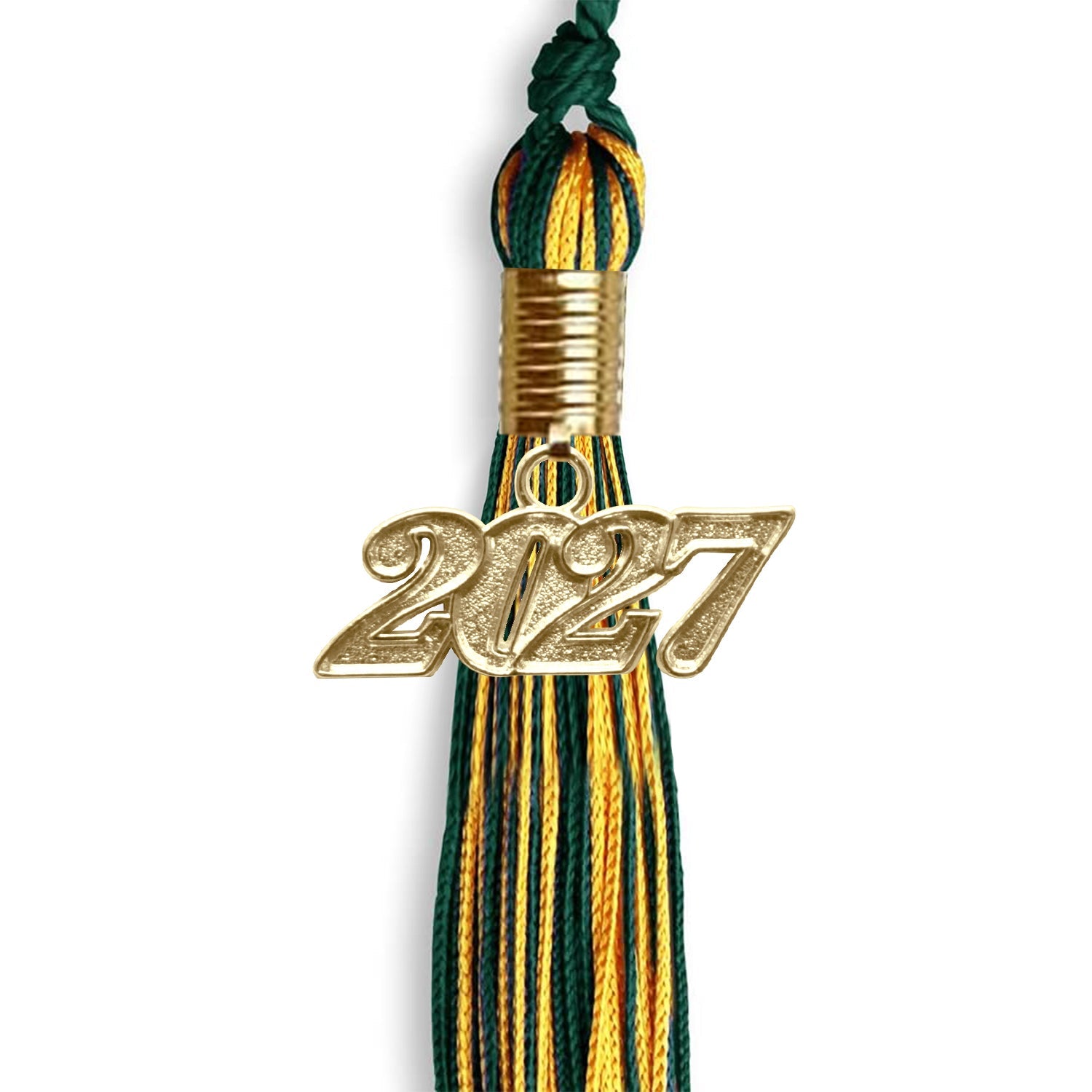 Hunter Green/Gold Mixed Color Graduation Tassel with Gold Date Drop - Endea Graduation