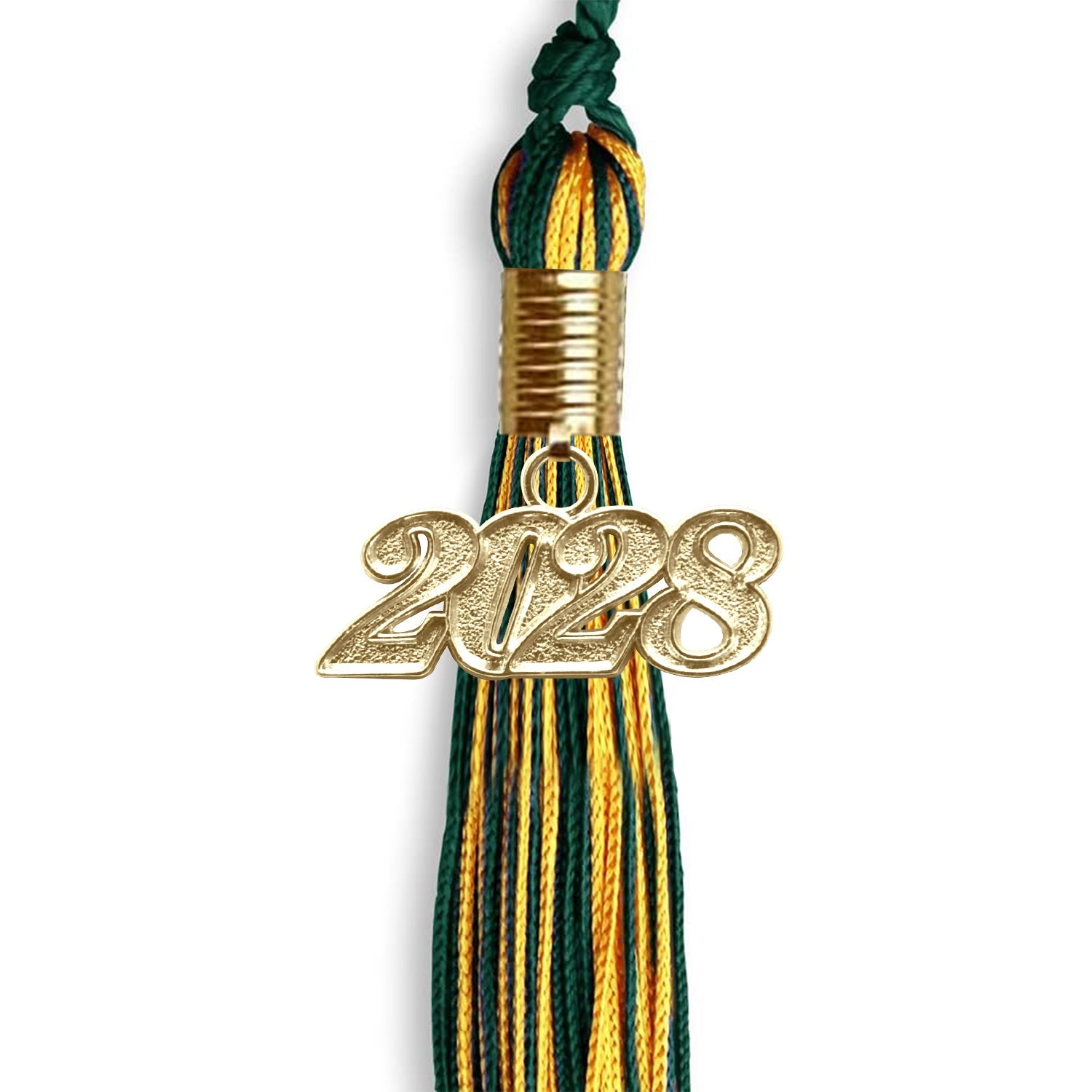 Hunter Green/Gold Mixed Color Graduation Tassel with Gold Date Drop - Endea Graduation