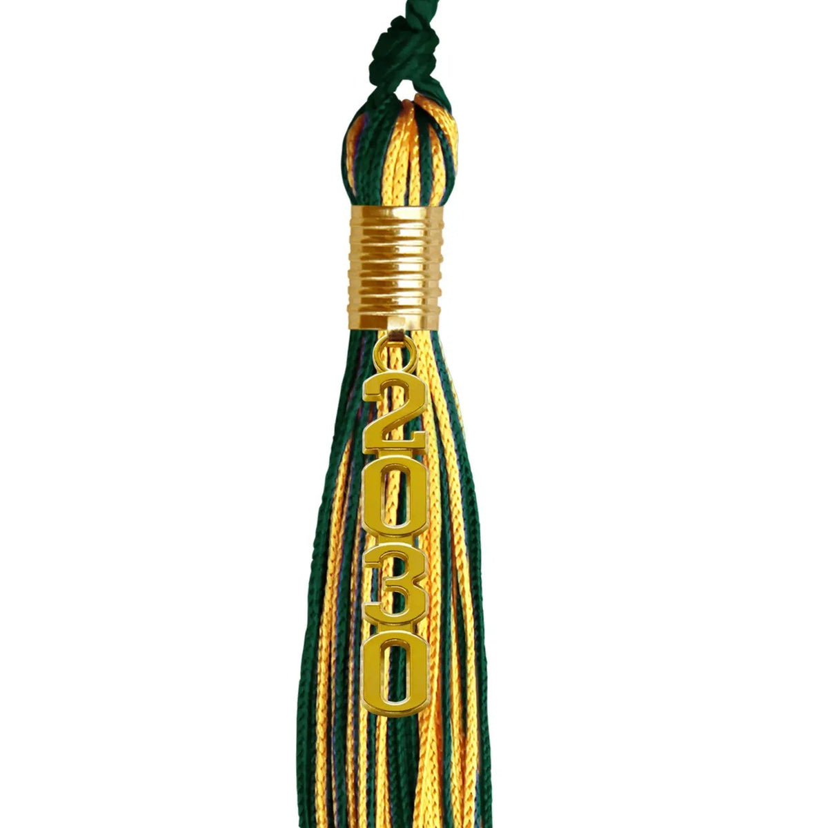Hunter Green/Gold Mixed Color Graduation Tassel with Gold Stacked Date Drop - Endea Graduation