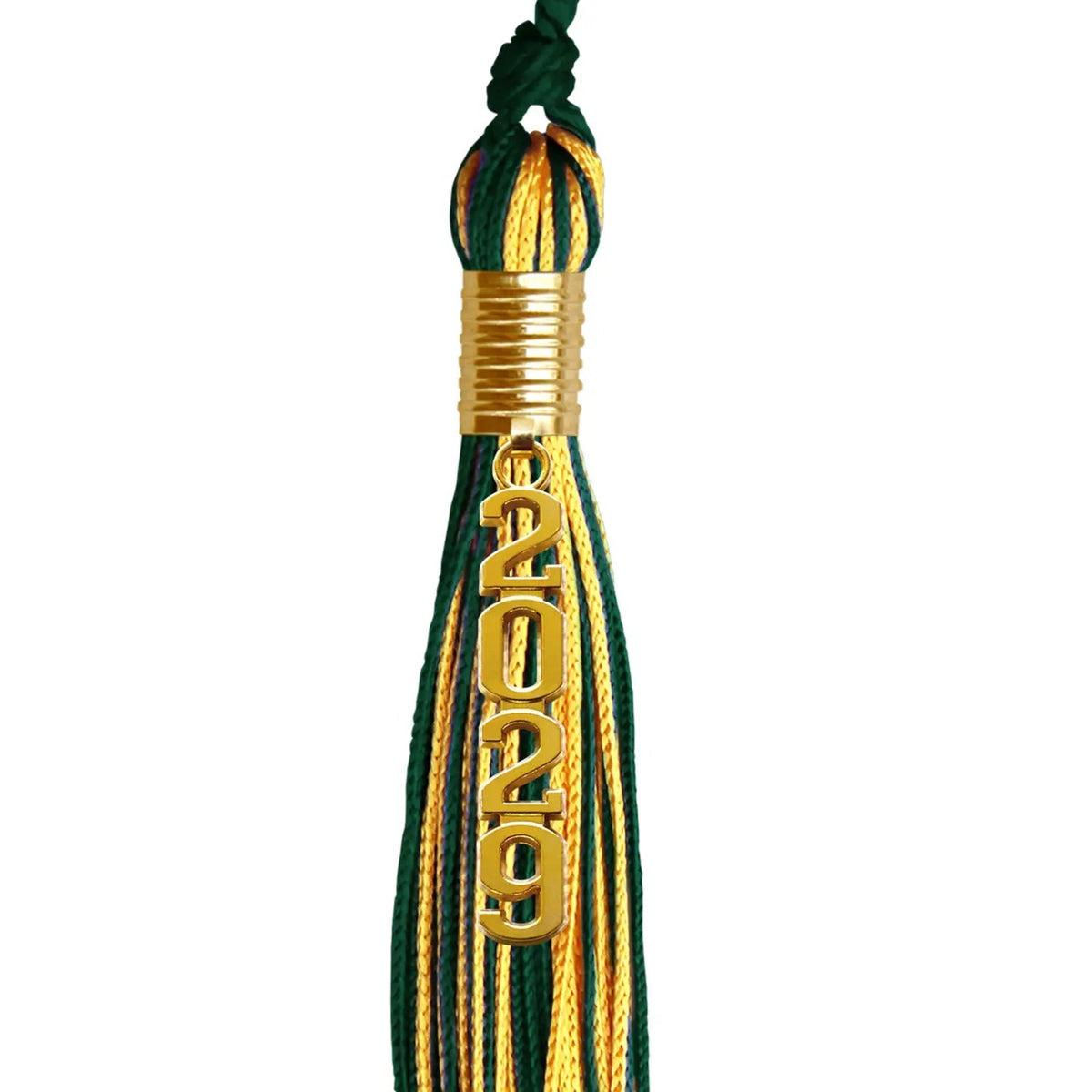 Hunter Green/Gold Mixed Color Graduation Tassel with Gold Stacked Date Drop - Endea Graduation