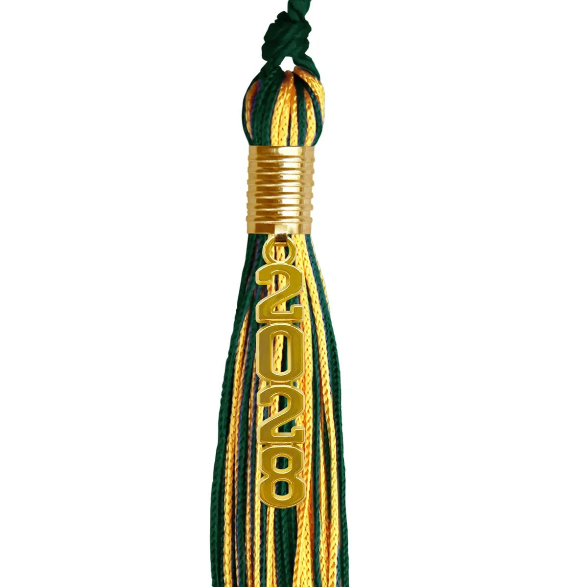 Hunter Green/Gold Mixed Color Graduation Tassel with Gold Stacked Date Drop - Endea Graduation