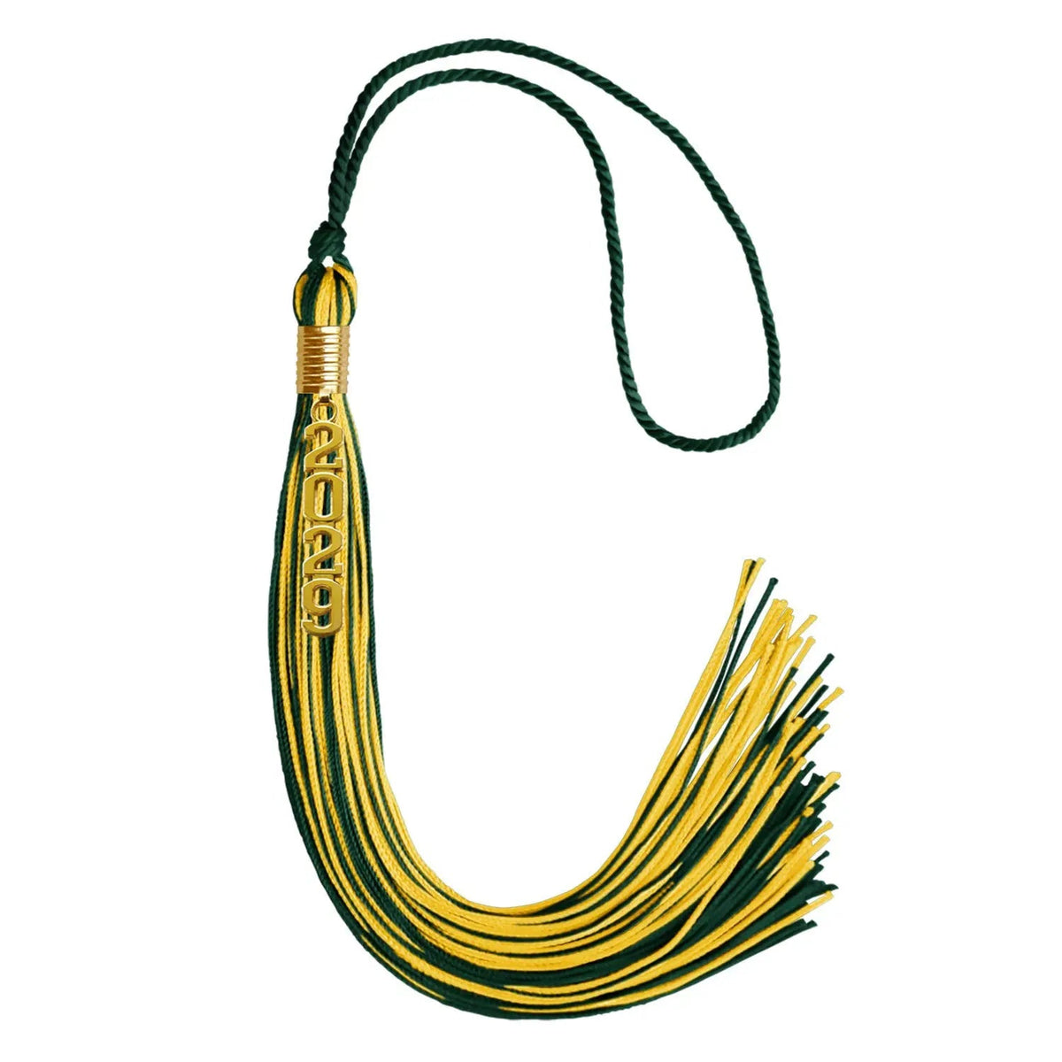 Hunter Green/Gold Mixed Color Graduation Tassel with Gold Stacked Date Drop - Endea Graduation