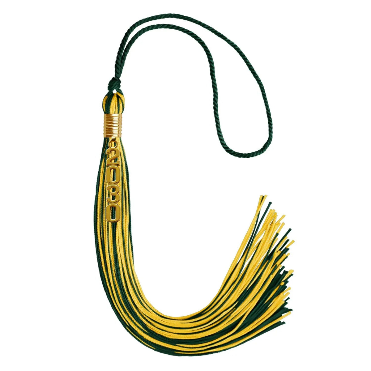 Hunter Green/Gold Mixed Color Graduation Tassel with Gold Stacked Date Drop - Endea Graduation