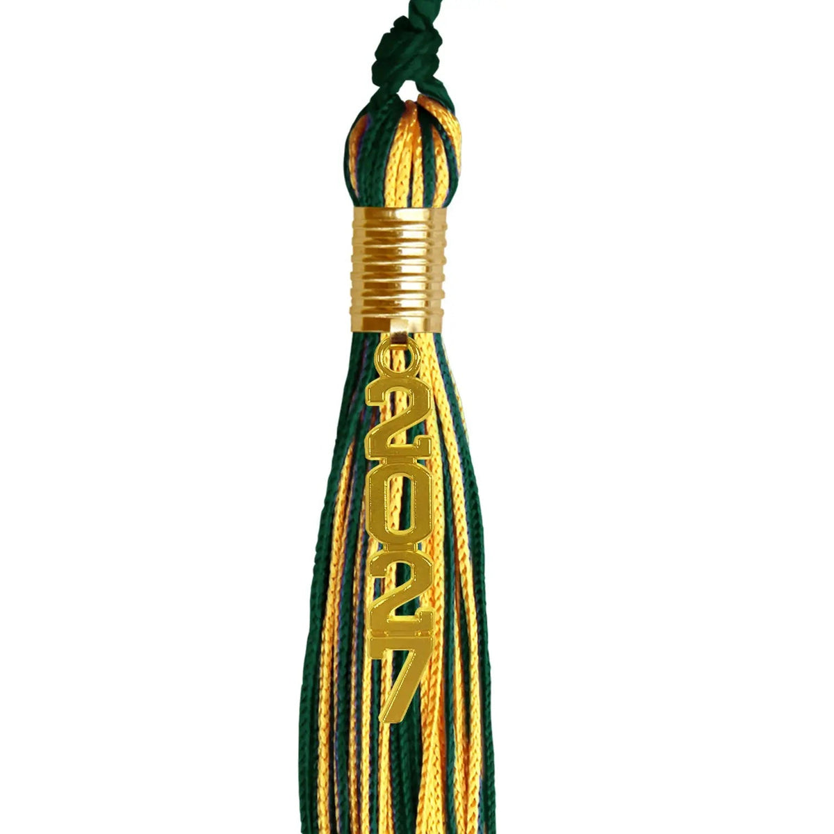 Hunter Green/Gold Mixed Color Graduation Tassel with Gold Stacked Date Drop - Endea Graduation