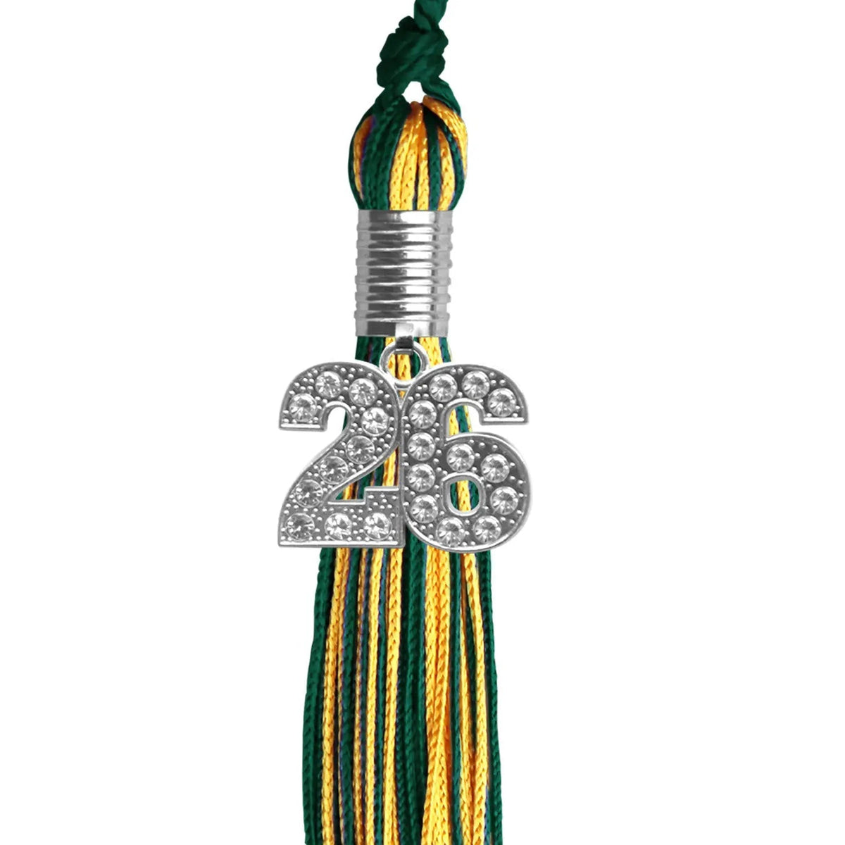Hunter Green/Gold Mixed Color Graduation Tassel with Silver Bling Charm - Endea Graduation