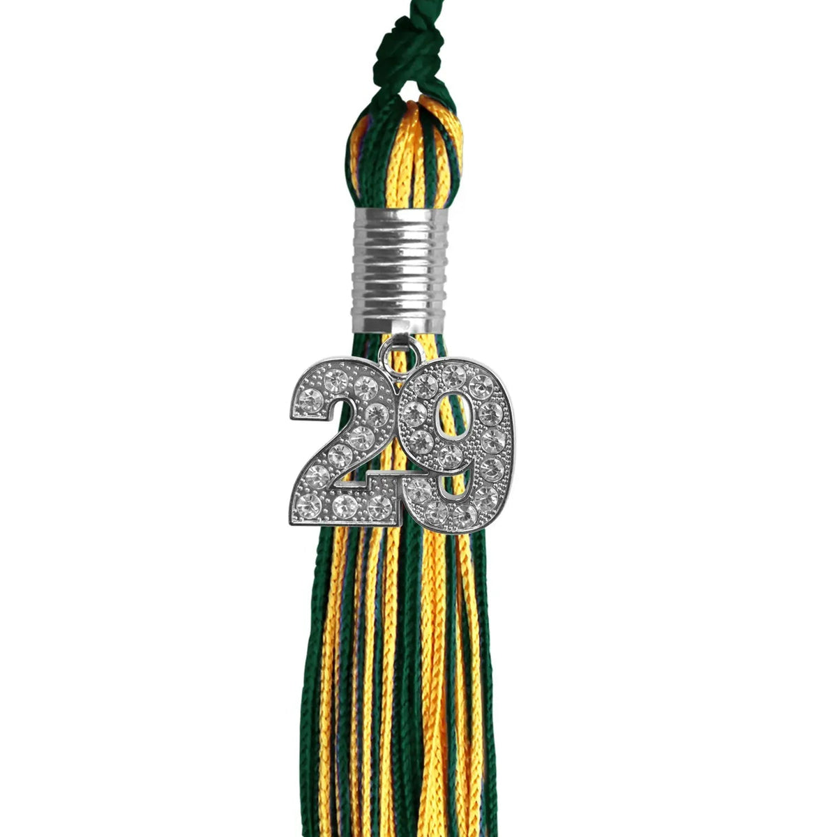 Hunter Green/Gold Mixed Color Graduation Tassel with Silver Bling Charm - Endea Graduation