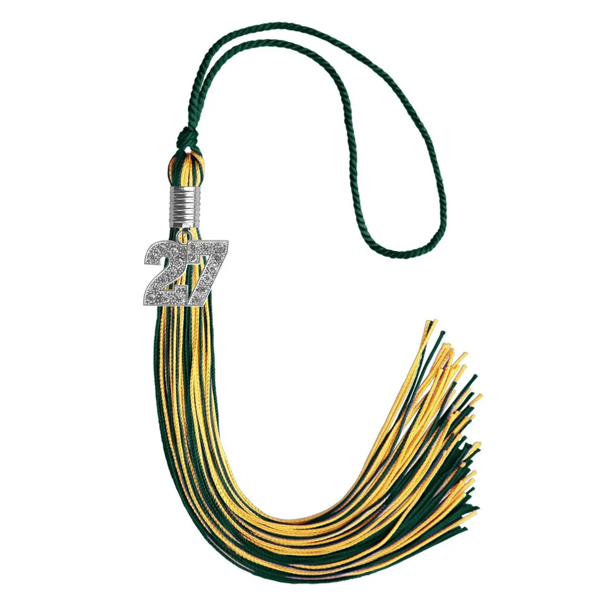 Hunter Green/Gold Mixed Color Graduation Tassel with Silver Bling Charm - Endea Graduation