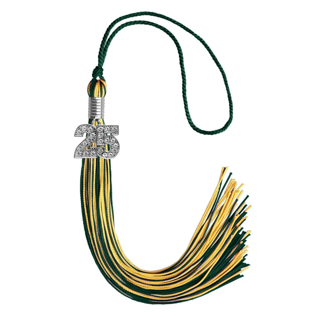Hunter Green/Gold Mixed Color Graduation Tassel with Silver Bling Charm - Endea Graduation