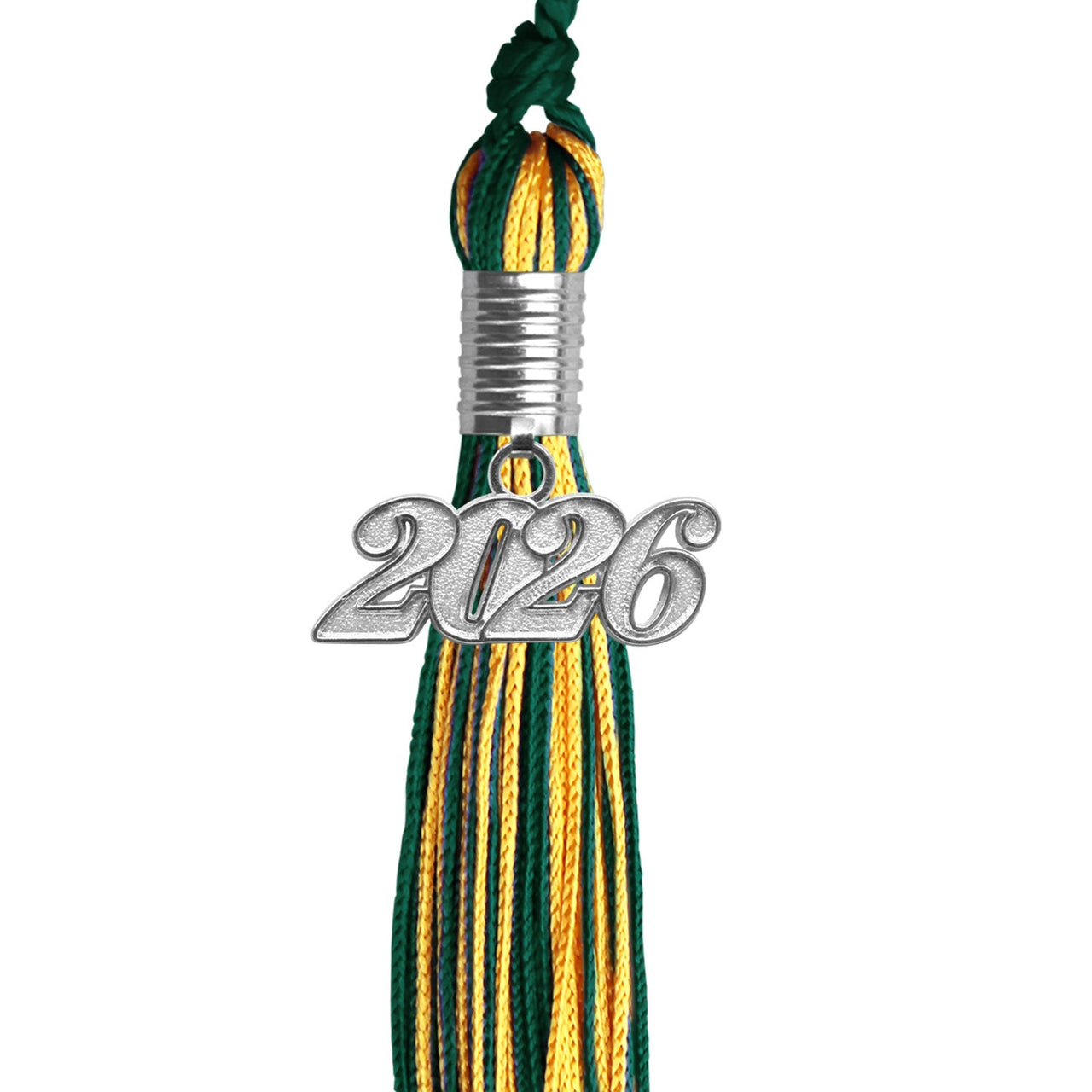 Hunter Green/Gold Mixed Color Graduation Tassel with Silver Date Drop - Endea Graduation