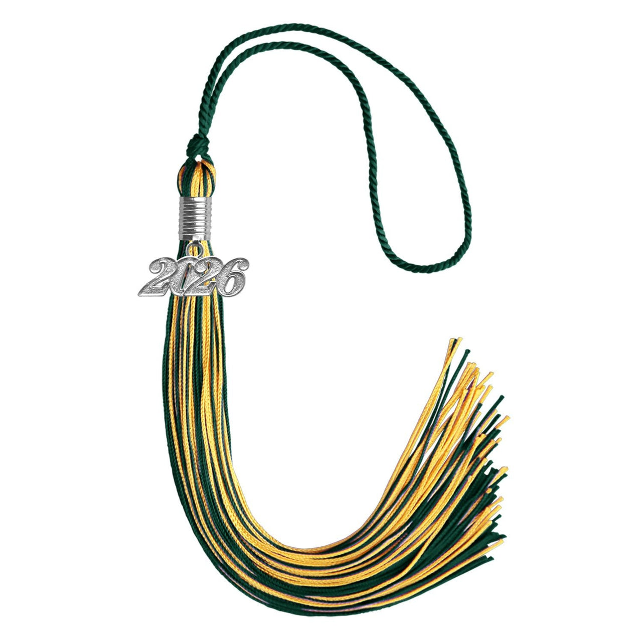 Hunter Green/Gold Mixed Color Graduation Tassel with Silver Date Drop - Endea Graduation