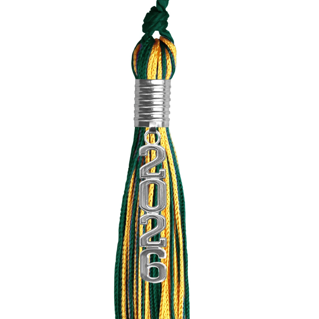 Hunter Green/Gold Mixed Color Graduation Tassel with Stacked Silver Date Drop - Endea Graduation