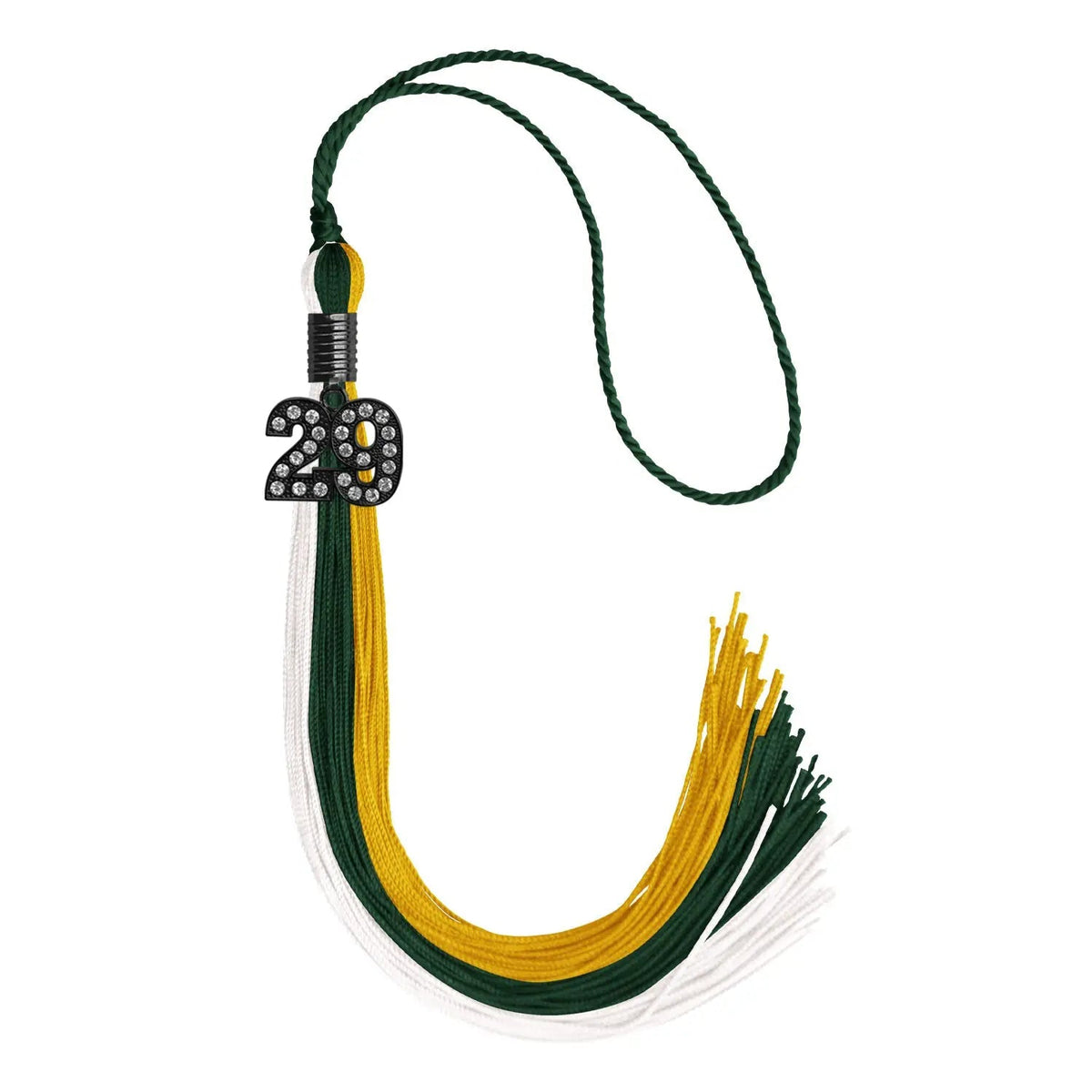 Hunter Green/Gold/White Graduation Tassel with Black Bling Charm - Endea Graduation