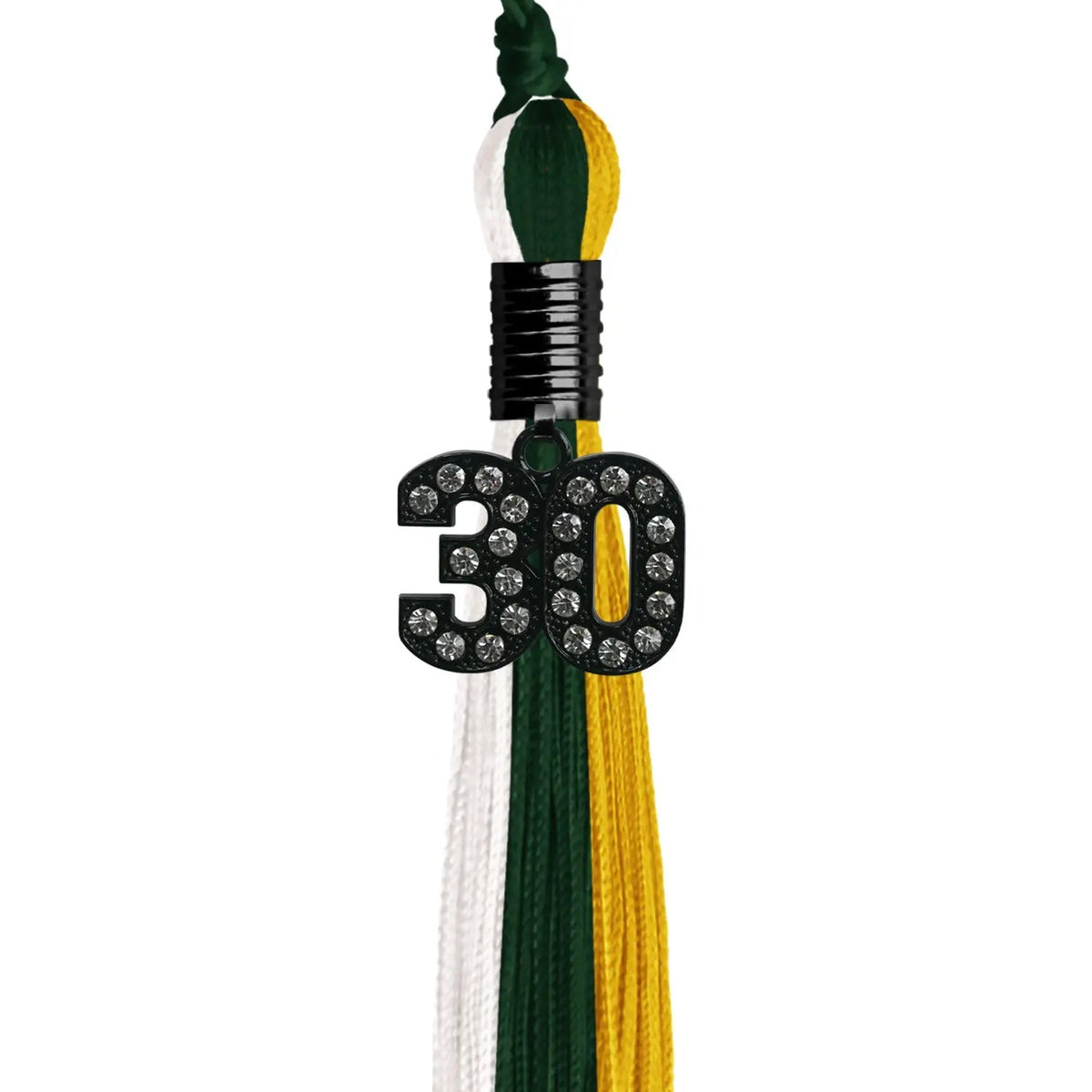 Hunter Green/Gold/White Graduation Tassel with Black Bling Charm - Endea Graduation