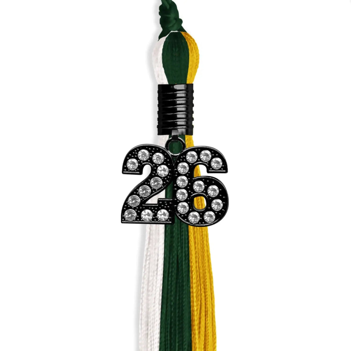 Hunter Green/Gold/White Graduation Tassel with Black Bling Charm - Endea Graduation