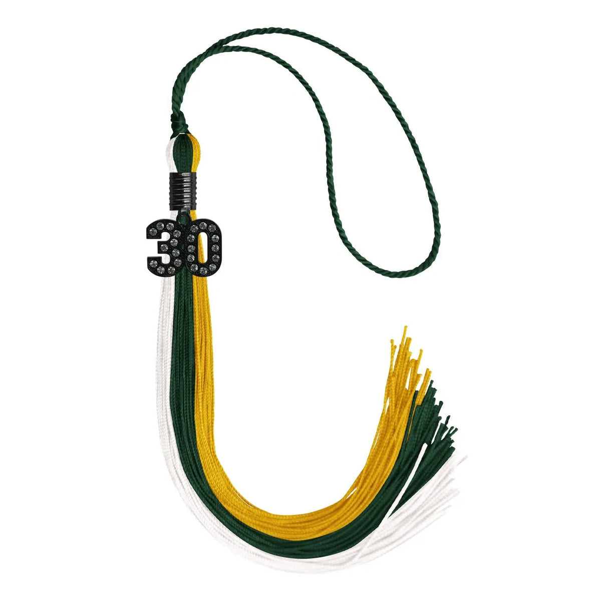 Hunter Green/Gold/White Graduation Tassel with Black Bling Charm - Endea Graduation