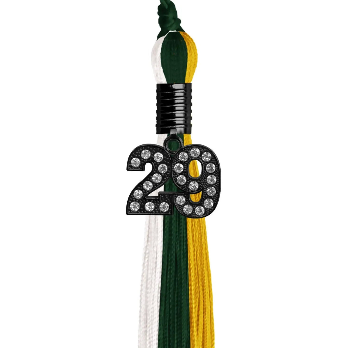 Hunter Green/Gold/White Graduation Tassel with Black Bling Charm - Endea Graduation