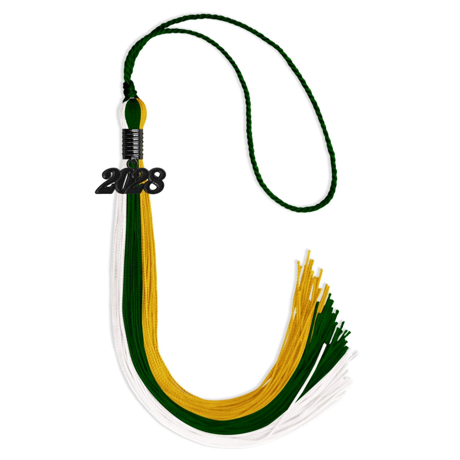 Hunter Green/Gold/White Graduation Tassel with Black Date Drop - Endea Graduation