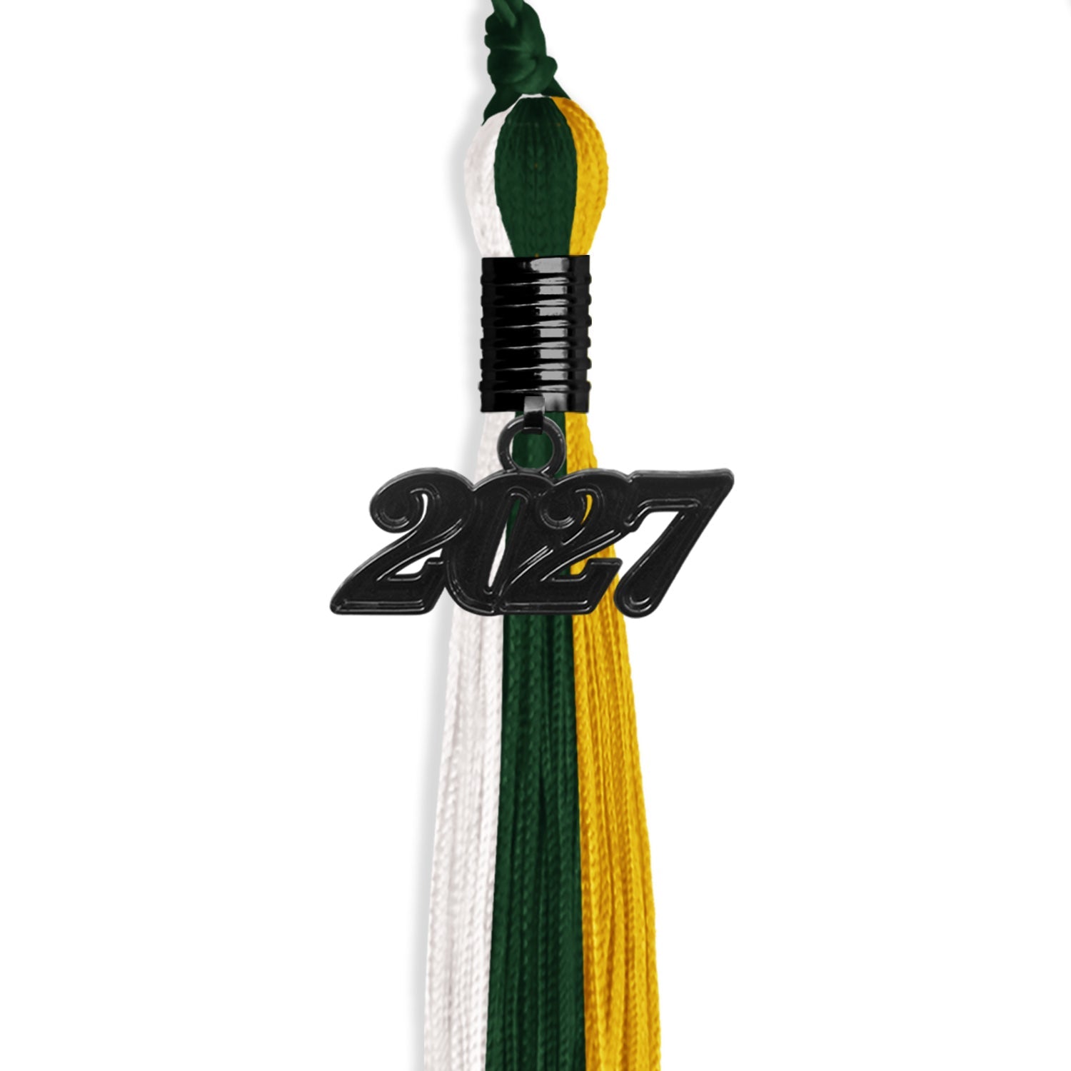 Hunter Green/Gold/White Graduation Tassel with Black Date Drop - Endea Graduation