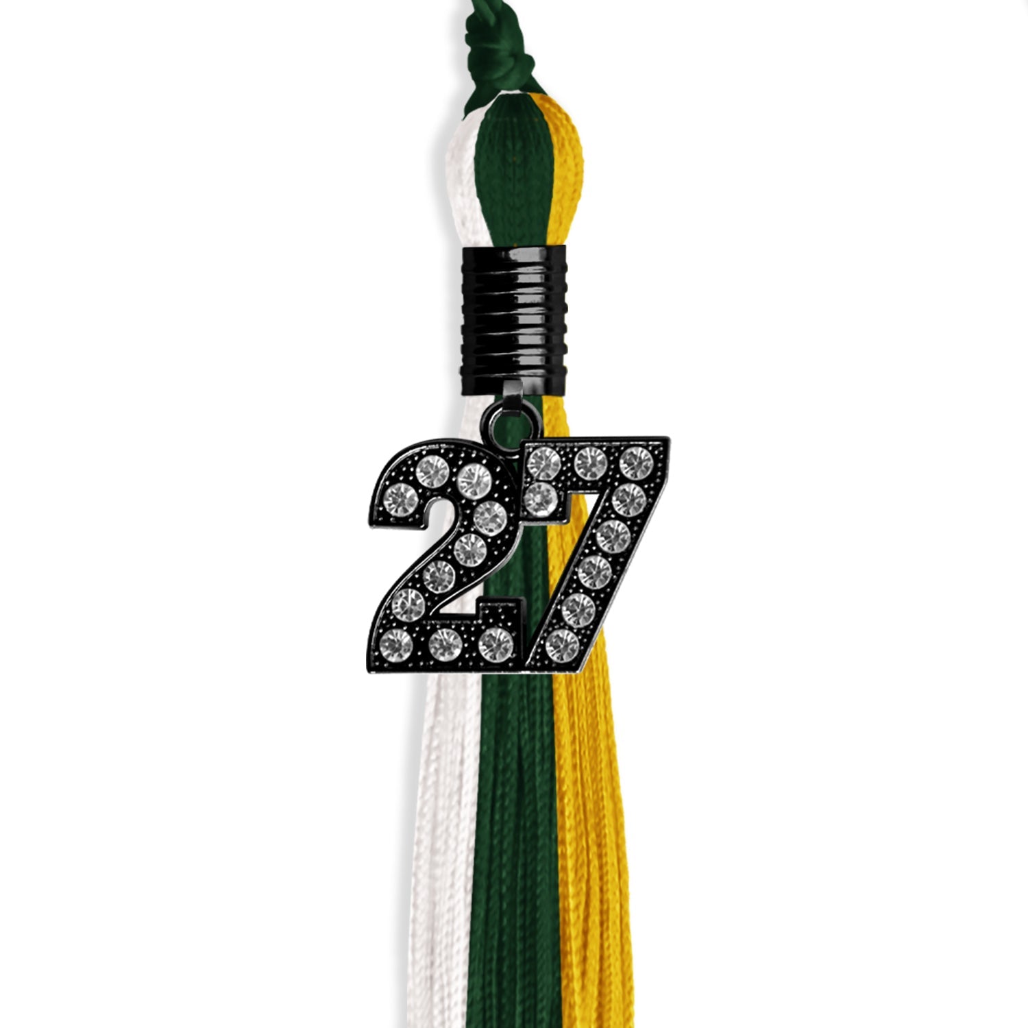 Hunter Green/Gold/White Graduation Tassel with Black Date Drop - Endea Graduation