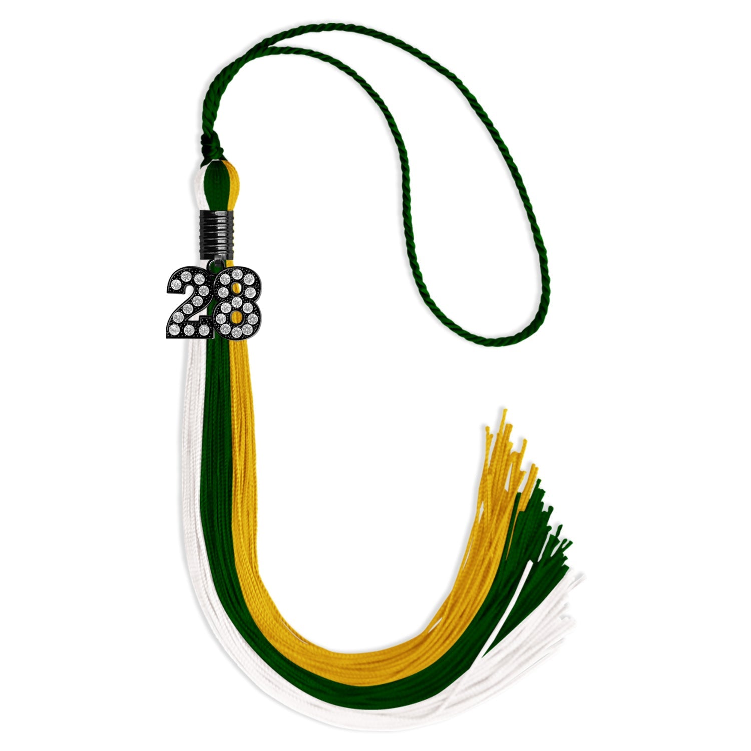 Hunter Green/Gold/White Graduation Tassel with Black Date Drop - Endea Graduation