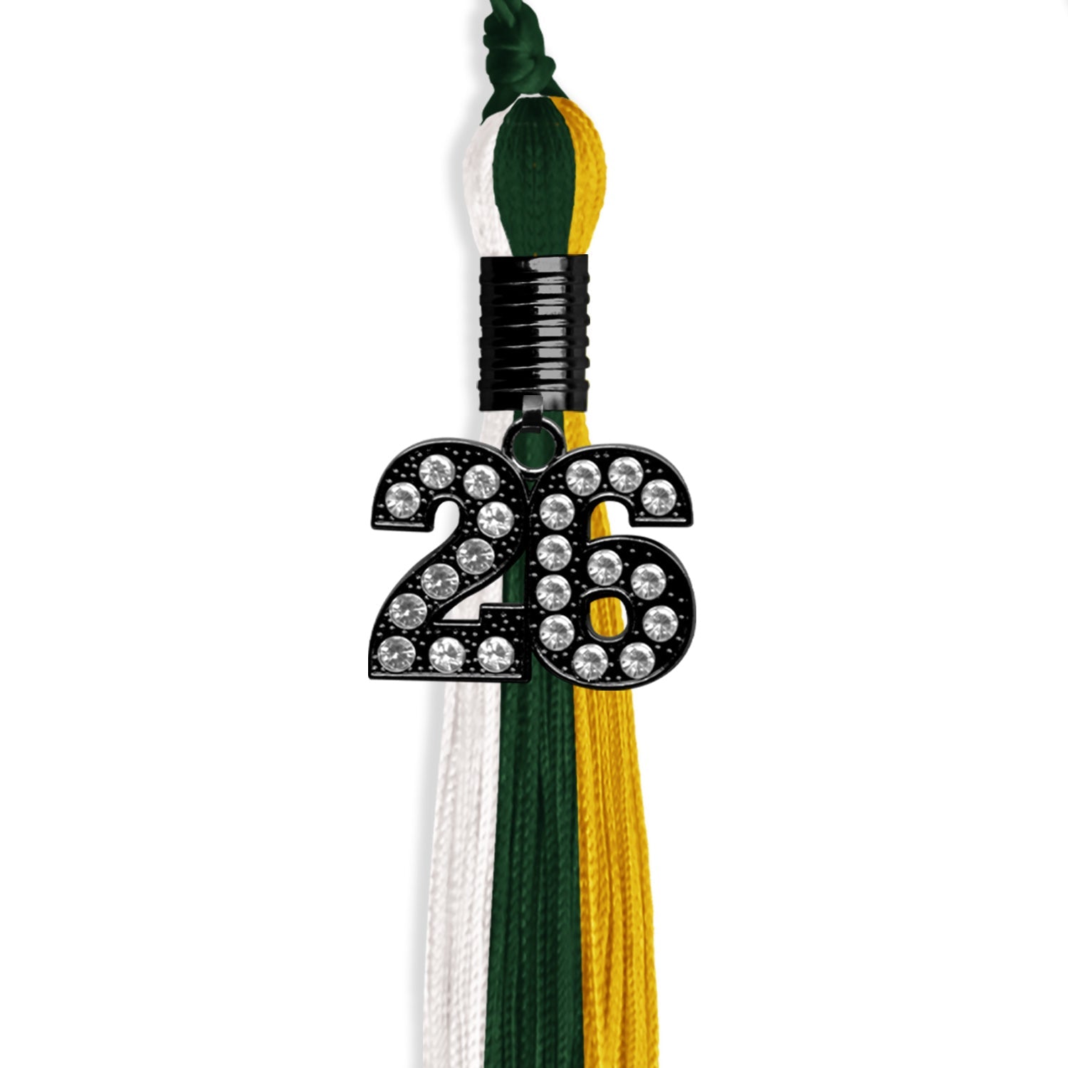Hunter Green/Gold/White Graduation Tassel with Black Date Drop - Endea Graduation