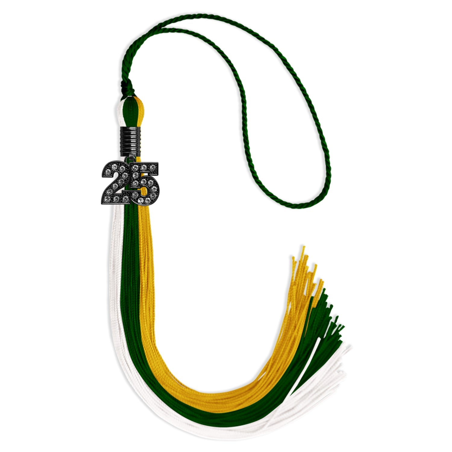 Hunter Green/Gold/White Graduation Tassel with Black Date Drop - Endea Graduation