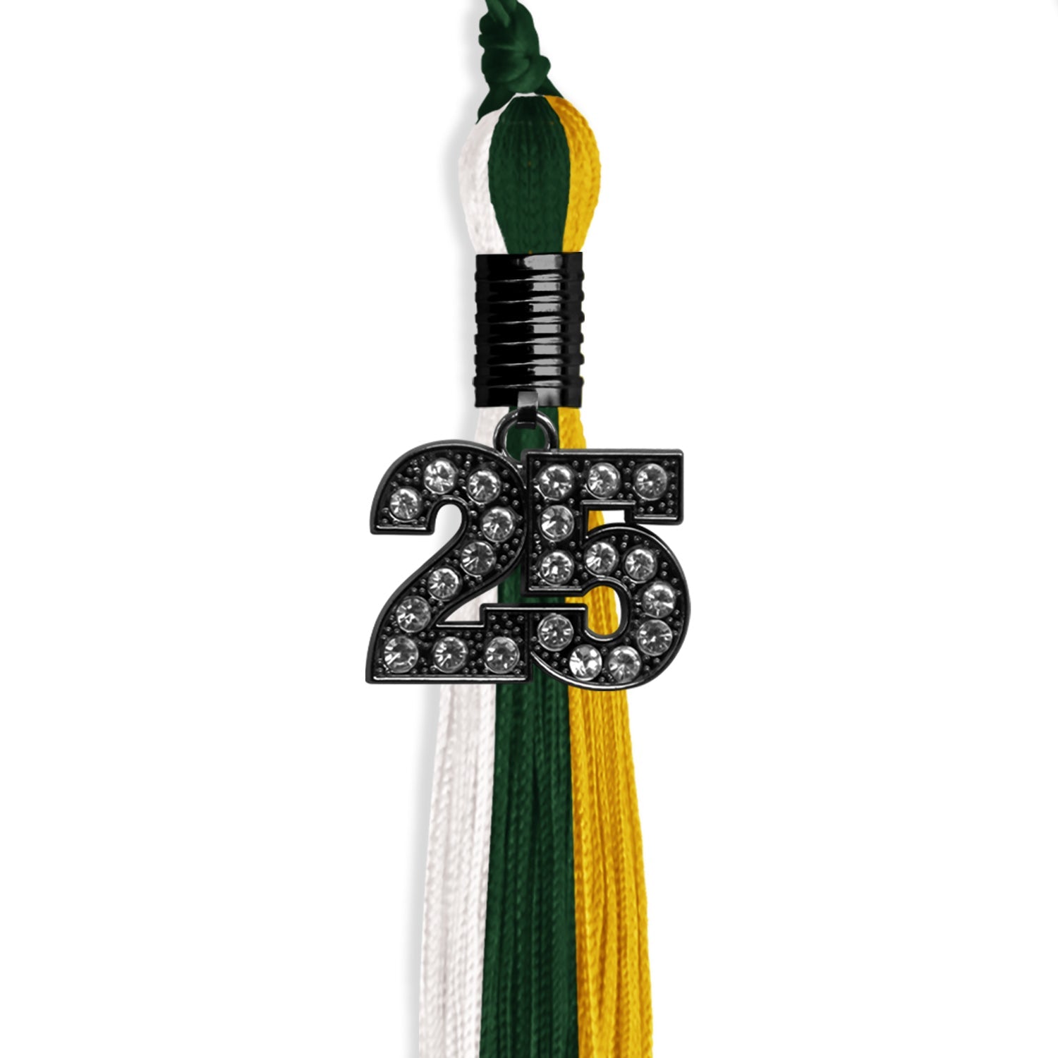 Hunter Green/Gold/White Graduation Tassel with Black Date Drop - Endea Graduation