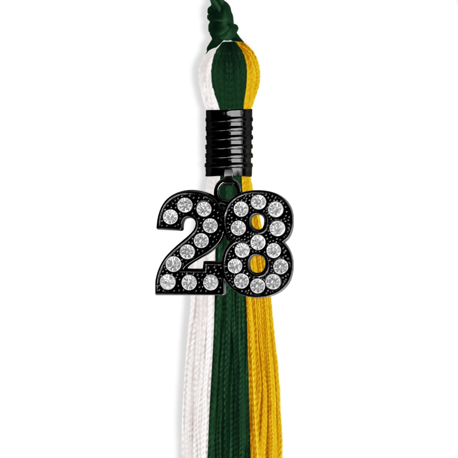 Hunter Green/Gold/White Graduation Tassel with Black Date Drop - Endea Graduation