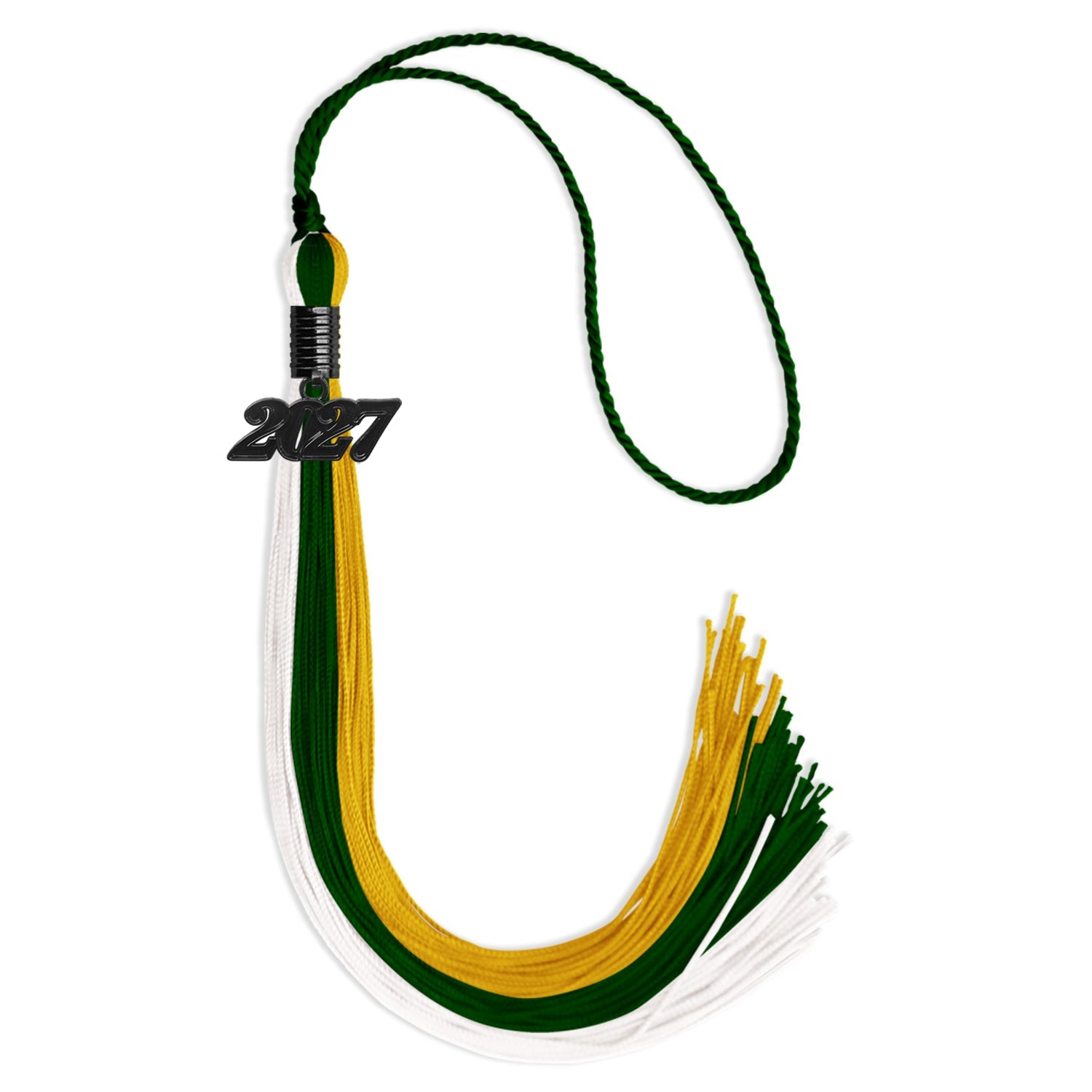Hunter Green/Gold/White Graduation Tassel with Black Date Drop - Endea Graduation