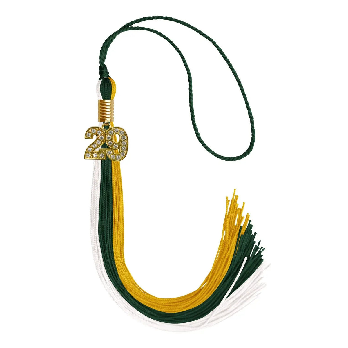 Hunter Green/Gold/White Graduation Tassel with Gold Bling Charm - Endea Graduation